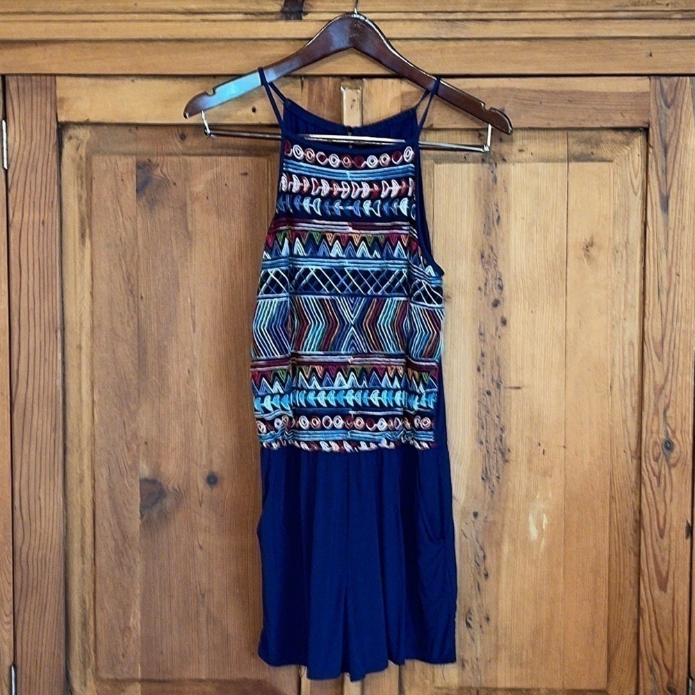 IN San Francisco Boho Embroidered Colorful Romper Sz. MD